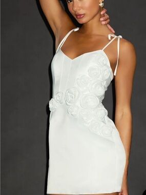 Lulu’s White Floral Appliqué Spaghetti Strap Dress